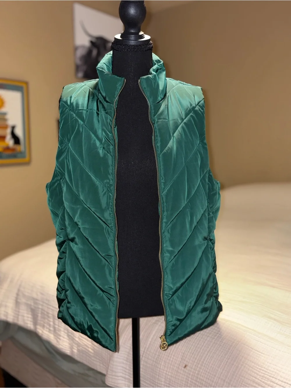 Michael Kors Emerald Green Quilted Sleeveless Puffer Vest